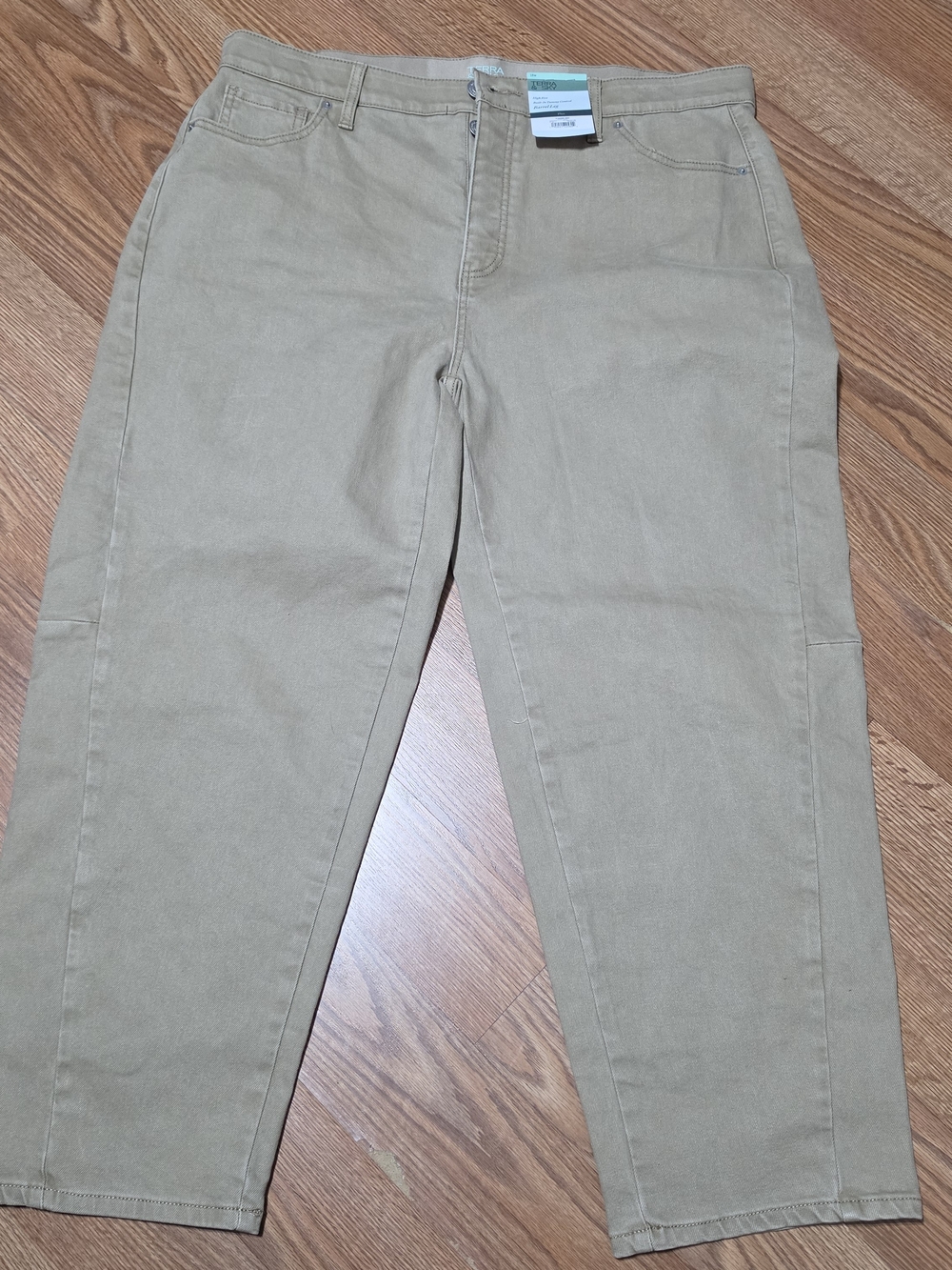 Terra & Sky Comfort Waist Button Fly Barrel Leg Jeans - Khaki